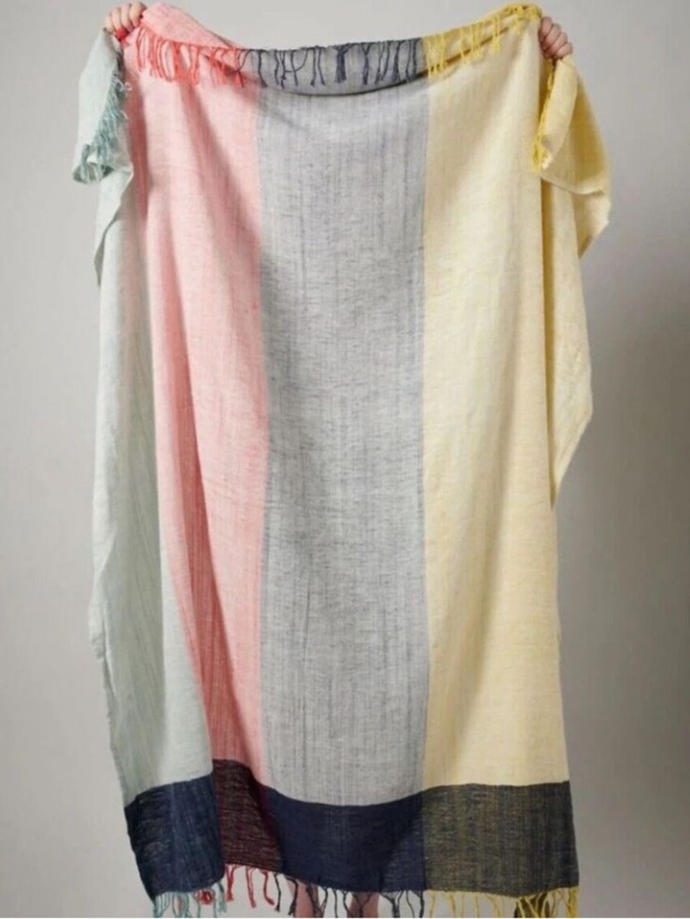 Colorblock Woven Throw in Navy, Pink, Sea Green + Yellow Anthropologie